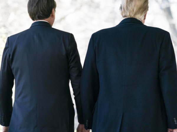 US President Donald J. Trump (R) and Brazilian President Jair Bolsonaro (L) depart after speaking at a press conference in the Rose Garden of the White House in Washington, DC, USA, 19 March 2019.