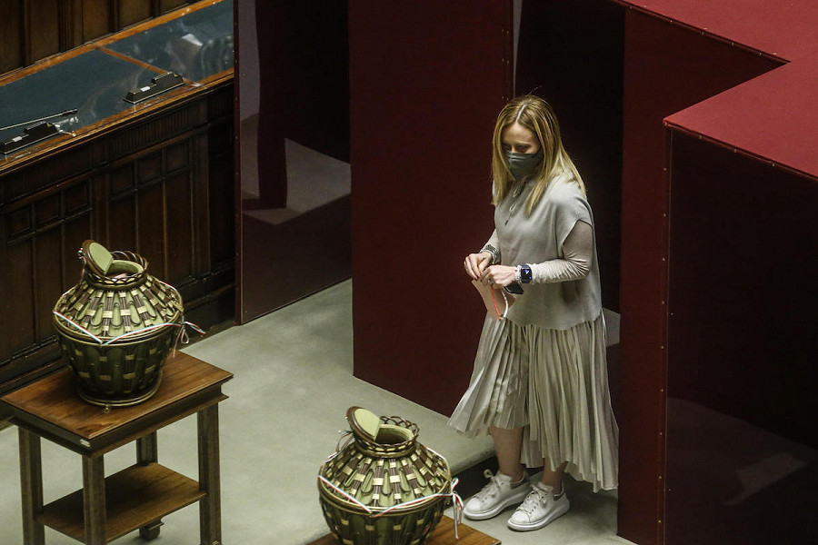 Roma. Giorgia Meloni, leader di Fratelli d’Italia, alla Camera dei Deputati, appena dopo la sua chiama.