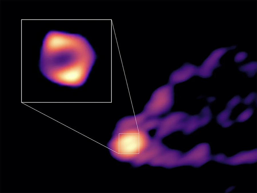 Per la prima volta gli astronomi sono riusciti a fotografare l’ombra di un buco nero e il potente getto di materiale espulso nella regione circostante. Il buco nero osservato &egrave; 6,5 miliardi di volte pi&ugrave; massiccio del sole e si trova al centro della galassia Messier 87 (M87), distante circa 55 milioni di anni luce dalla Terra.