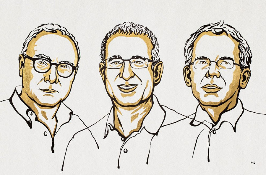 I vincitori del Premio Nobel per l'Economia David Card, Joshua Angrist e Guido Imbens