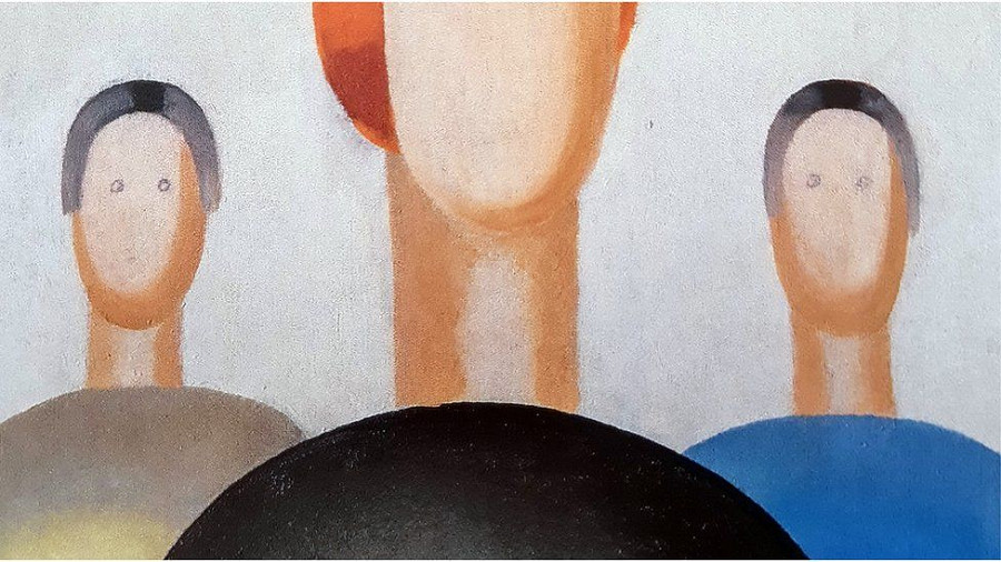 Nella tela “Tre figure” di Anna Leporskaya, due dei volti ora possono contraccambiare gli sguardi dei visitatori