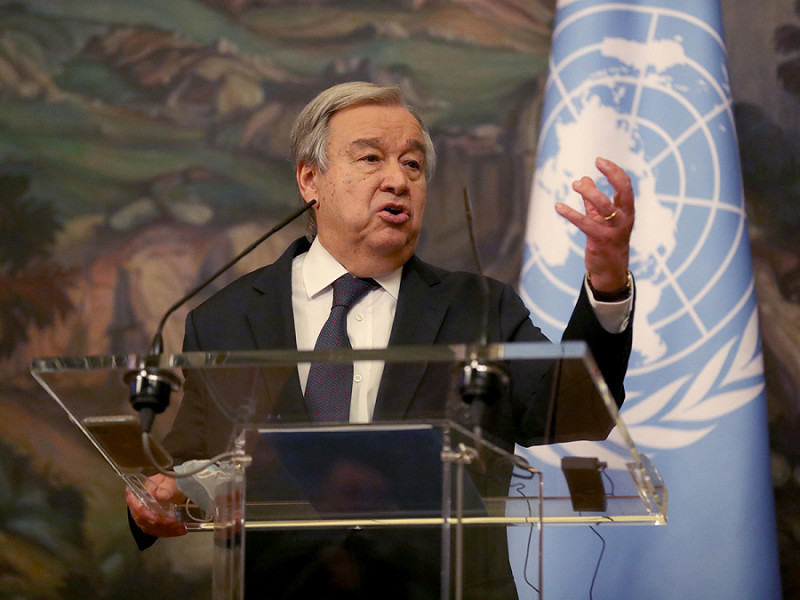 Il Segretario generale delle Nazioni Unite Antonio Guterres durante una conferenza stampa a Mosca, il 26 aprile 2022.