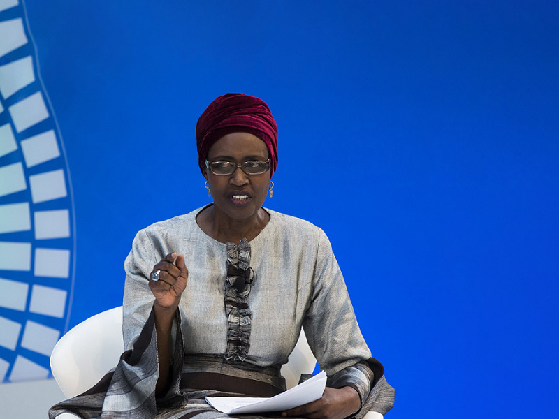 Winnie Byanyima durante il panel "Gender and Macroeconomics: What's Next?" in occasione degli 2017 IMF Spring Meetings a Washington, nell'aprile 2017. 