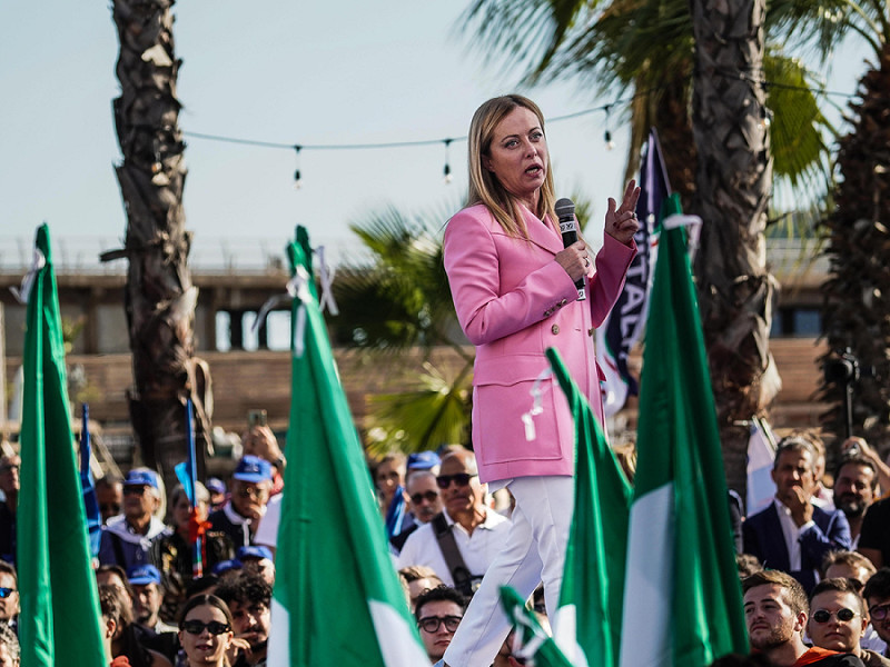 La leader di Fdi Giorgia Meloni durante il comizio di chiusura della campagna elettorale a Napoli, 23 Settembre.