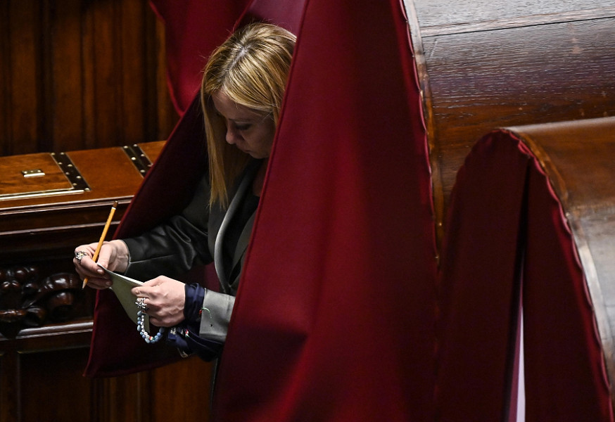 Giorgia Meloni durante l'elezione del Presidente della Camera il 14 ottobre 2022.