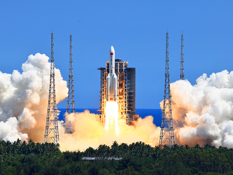 WENCHANG, July 24, 2022 A Long March-5B Y3 carrier rocket, carrying Wentian lab module, blasts off from the Wenchang Spacecraft Launch Site in south China's Hainan Province, July 24, 2022. (Credit Image: © Li Gang/Xinhua via ZUMA Press).   