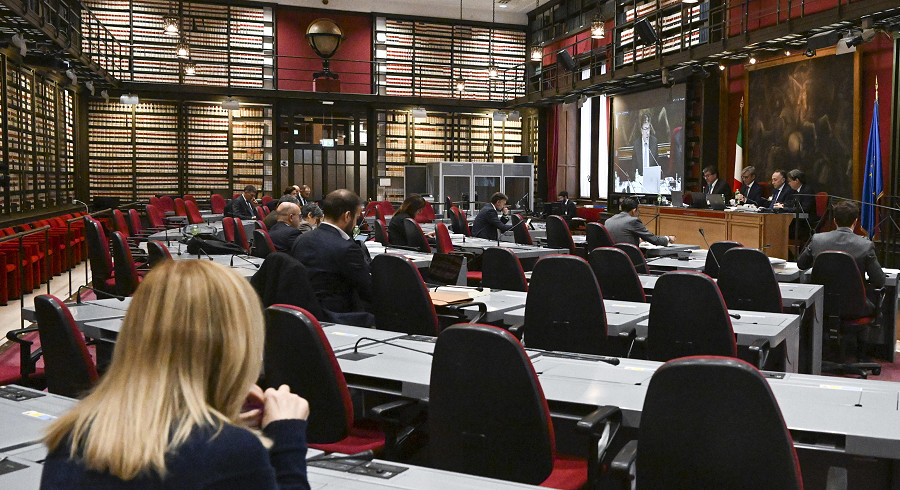 Il ministro dell'Economia e delle Finanze, Giancarlo Giorgetti, nella Sala del Mappamondo di Montecitorio nel corso dell'audizione alle Commissioni riunite Bilancio di Camera e Senato in merito al disegno di legge di previsione bilancio dello Stato 2023 e per il triennio 2023-2025, il 2 dicembre 2022. 