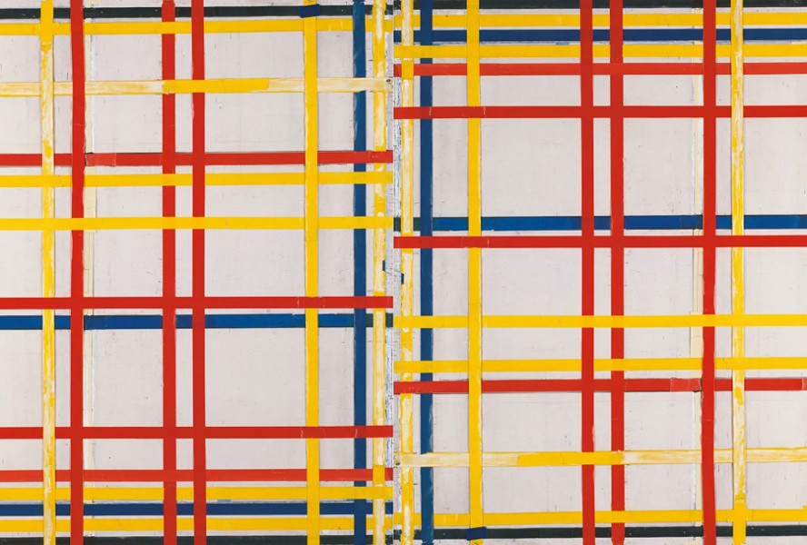 Piet Mondrian, New York City 1 (1941), the "correct" way up on the right