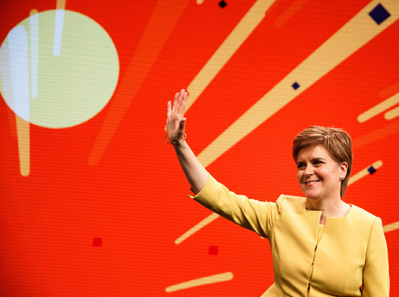 Nicola Sturgeon nel 2019, durante la conferenza del partito SNP a Edimburgo