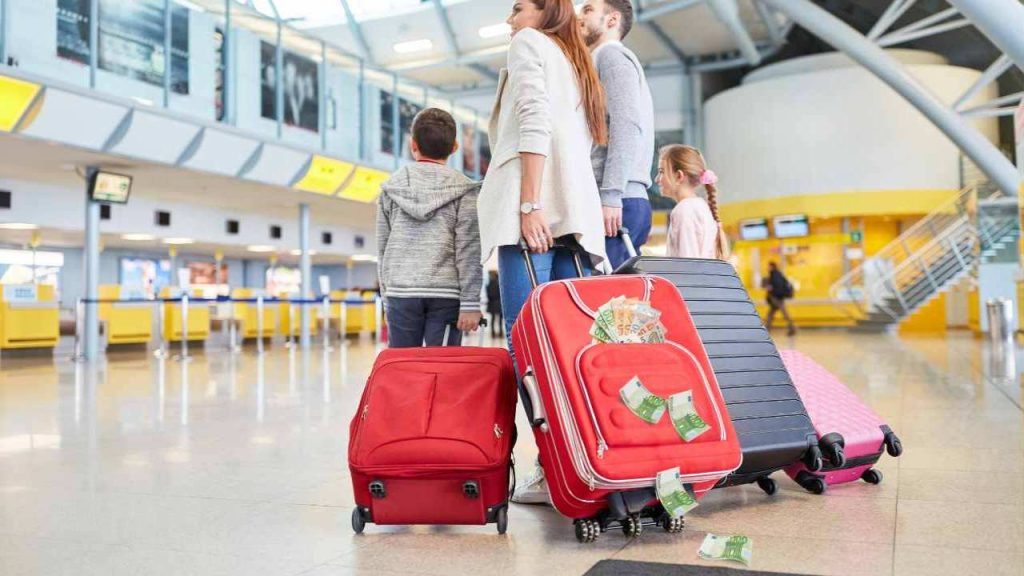 Famiglia in aeroporto con valige
